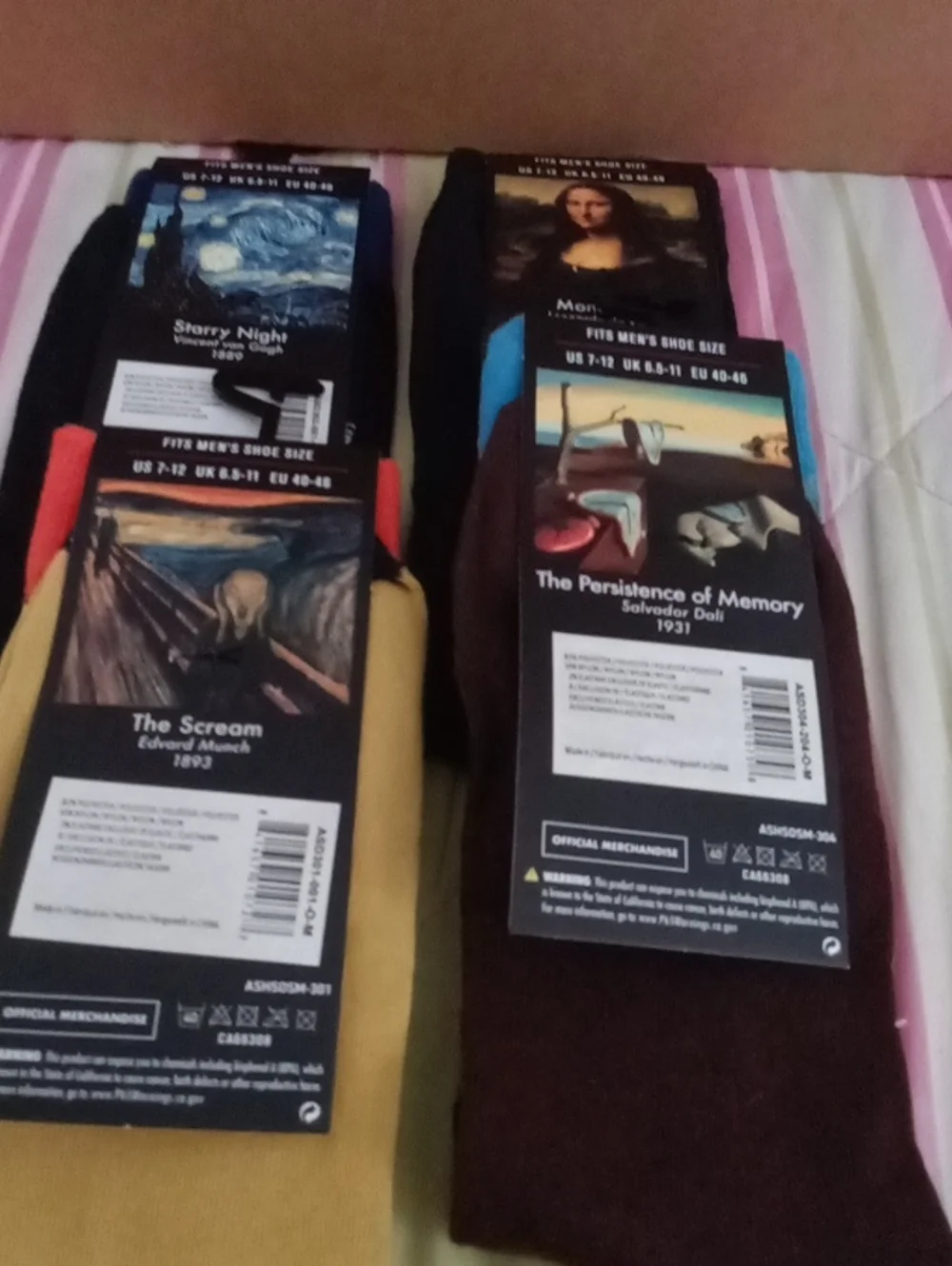 Men's Crew Socks - Assorted Art Prints in Black, Brown, Yellow, Blue